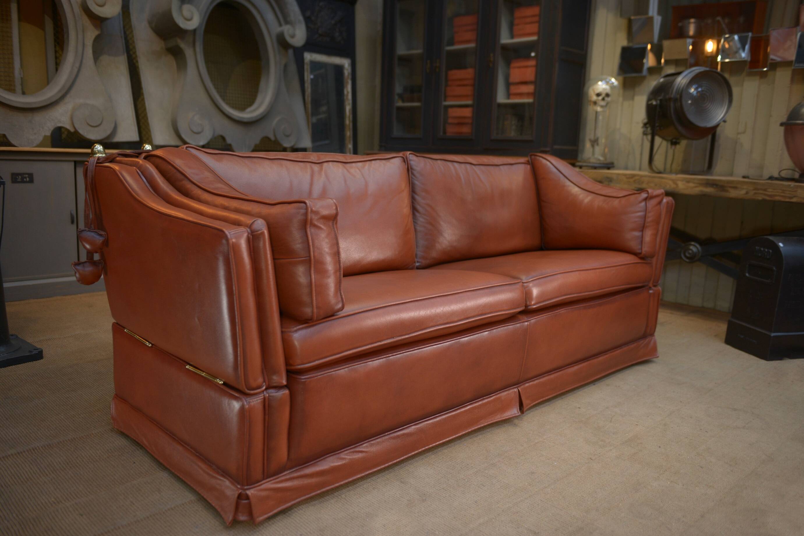 Maison Jansen leather sofa, France, 1970s
