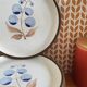 Assiettes en grès vintage illustration groseilles peint main