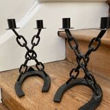 Pair of brutalist style candlesticks