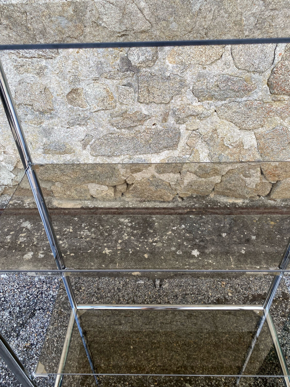 Vintage 1970s Rectangular Chrome High Shelf with 5 Smoked Glass Shelves