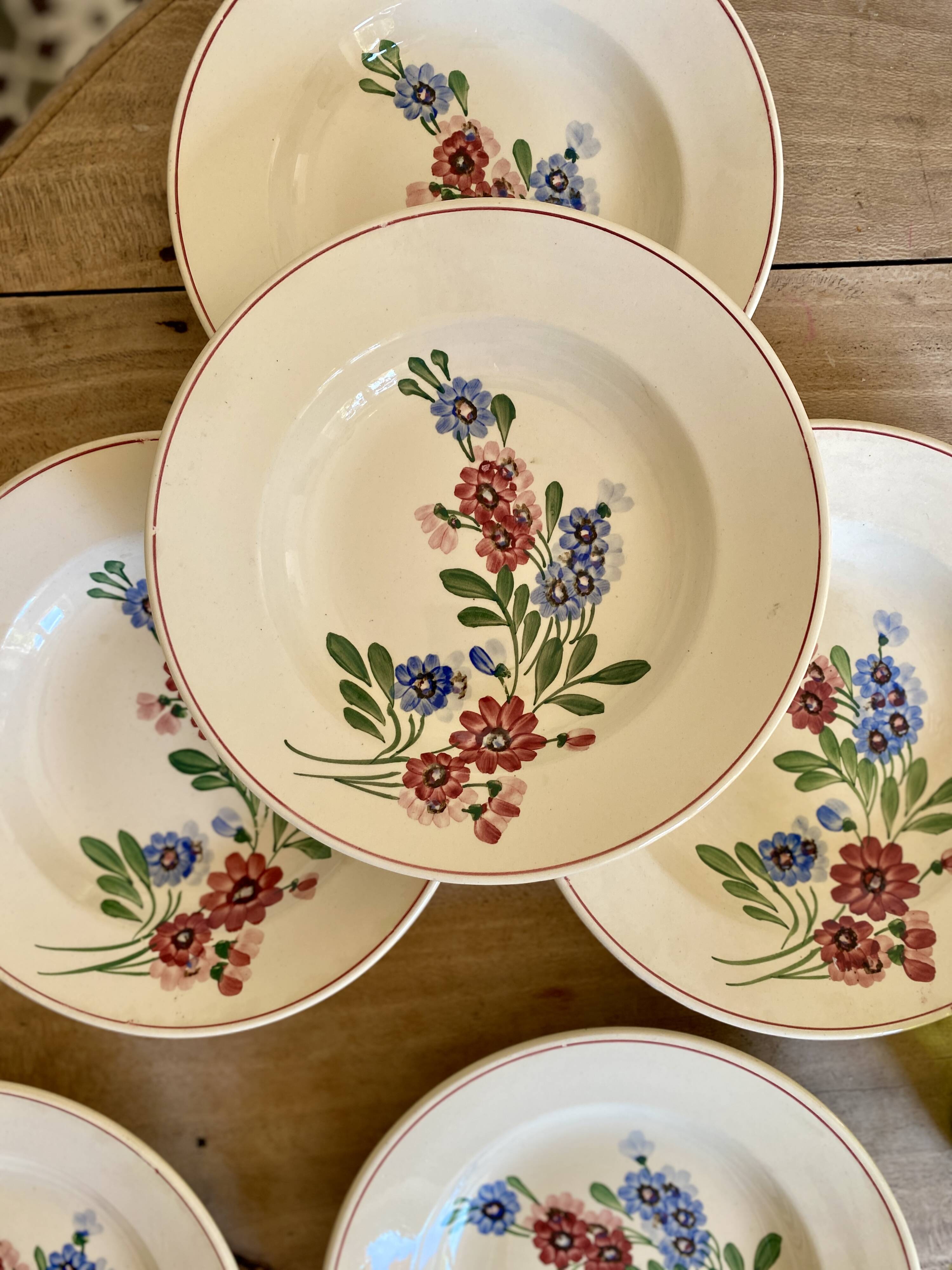Set of 7 vintage soup plates, Aigueperse de Sarreguemines