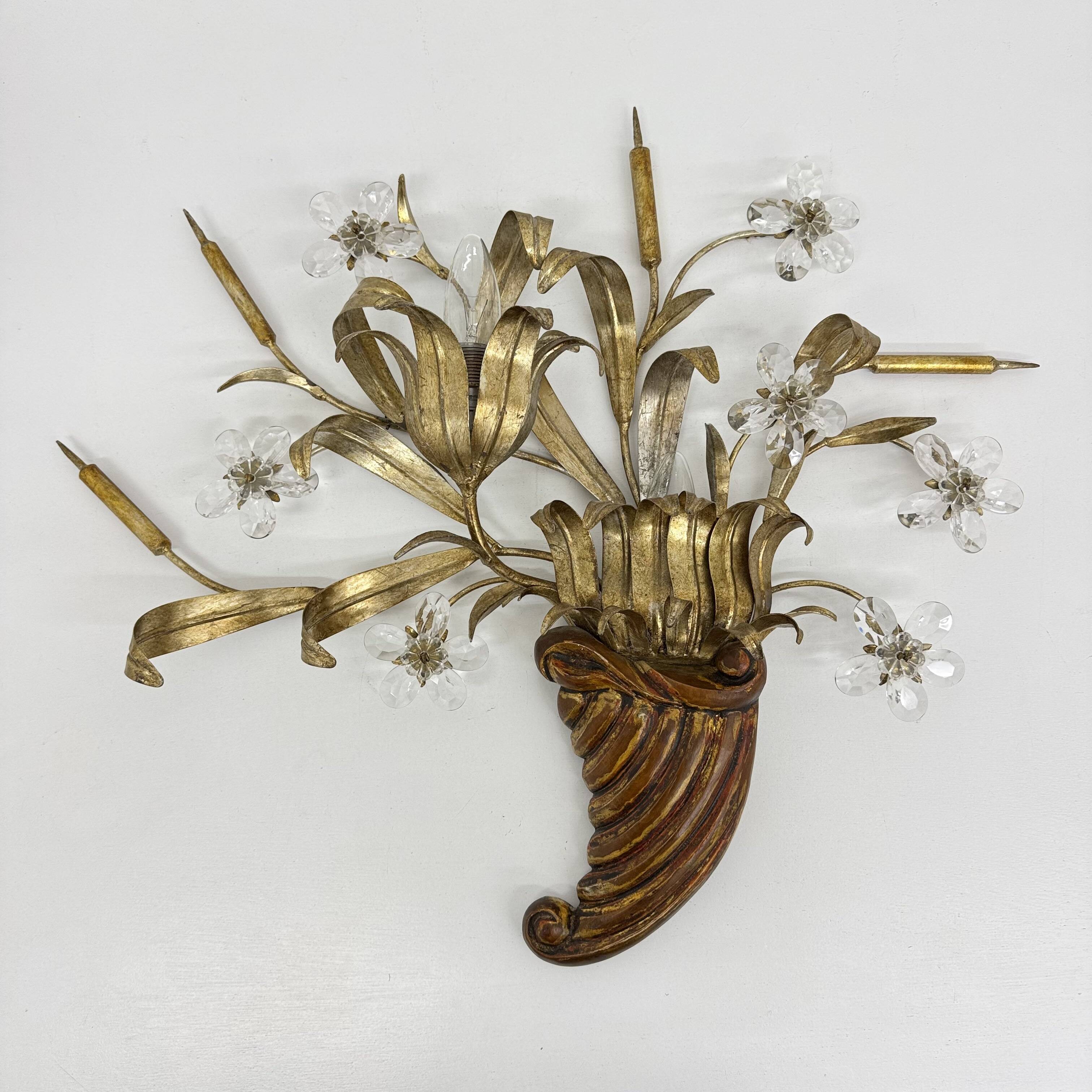 Mid-century design banci style wall lamp sconce crystal flower bouquet