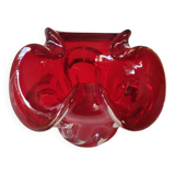 Murano empty pocket Floral shape 3 petals. In Murano Italian blown art glass. Ruby red