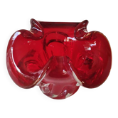 Vide poche Murano forme Florale 3 pétales. En verre d Art soufflé Murano Italie. Rouge rubis