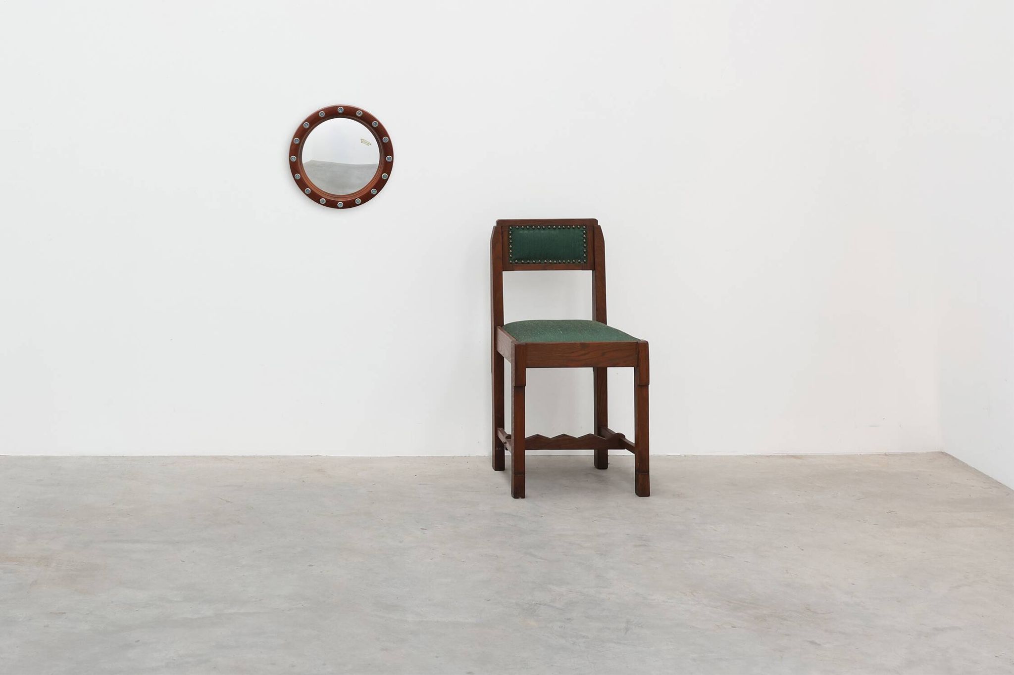 Round wooden mirror with turquoise ceramic studs by Deknudt, Belgium, 1960s
