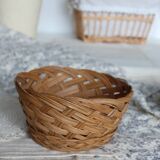 Vintage Round Natural Wicker Basket - Rustic Cross Weave