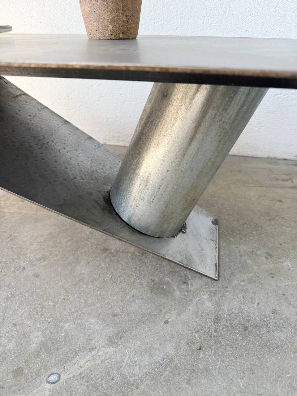 Handcrafted metal coffee table from the 1970s