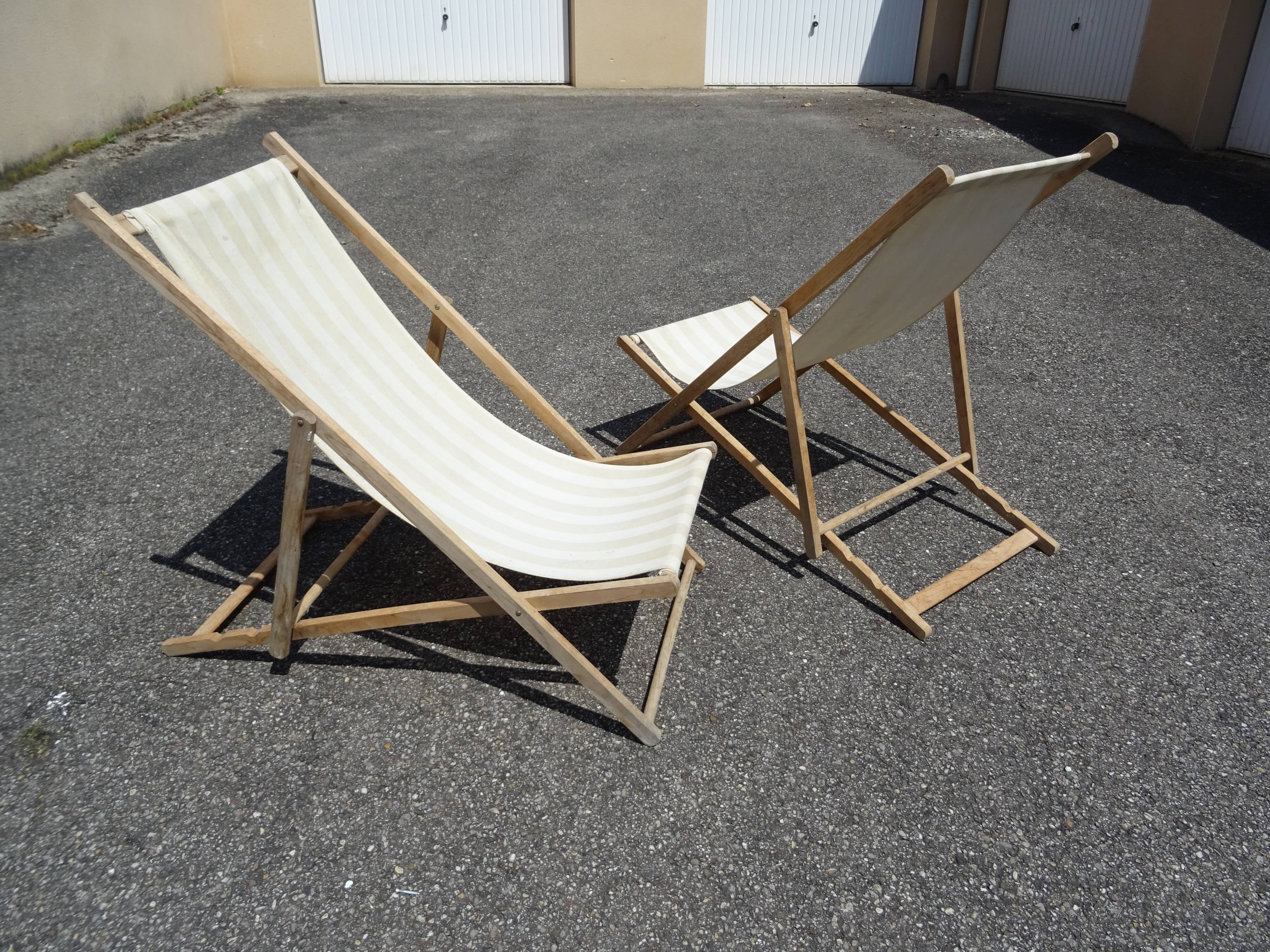 Pair of vintage striped loungers