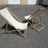 Pair of vintage striped loungers