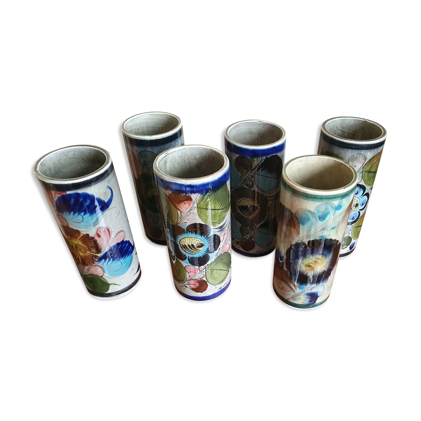 6 ceramic cup vases by Mexico