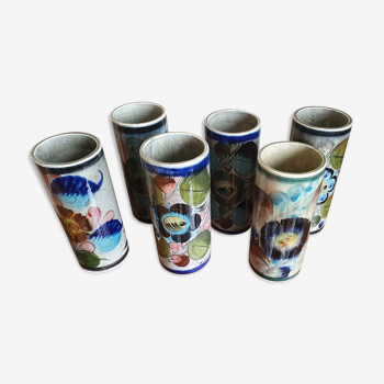 6 vases gobelets en céramique signé Mexico