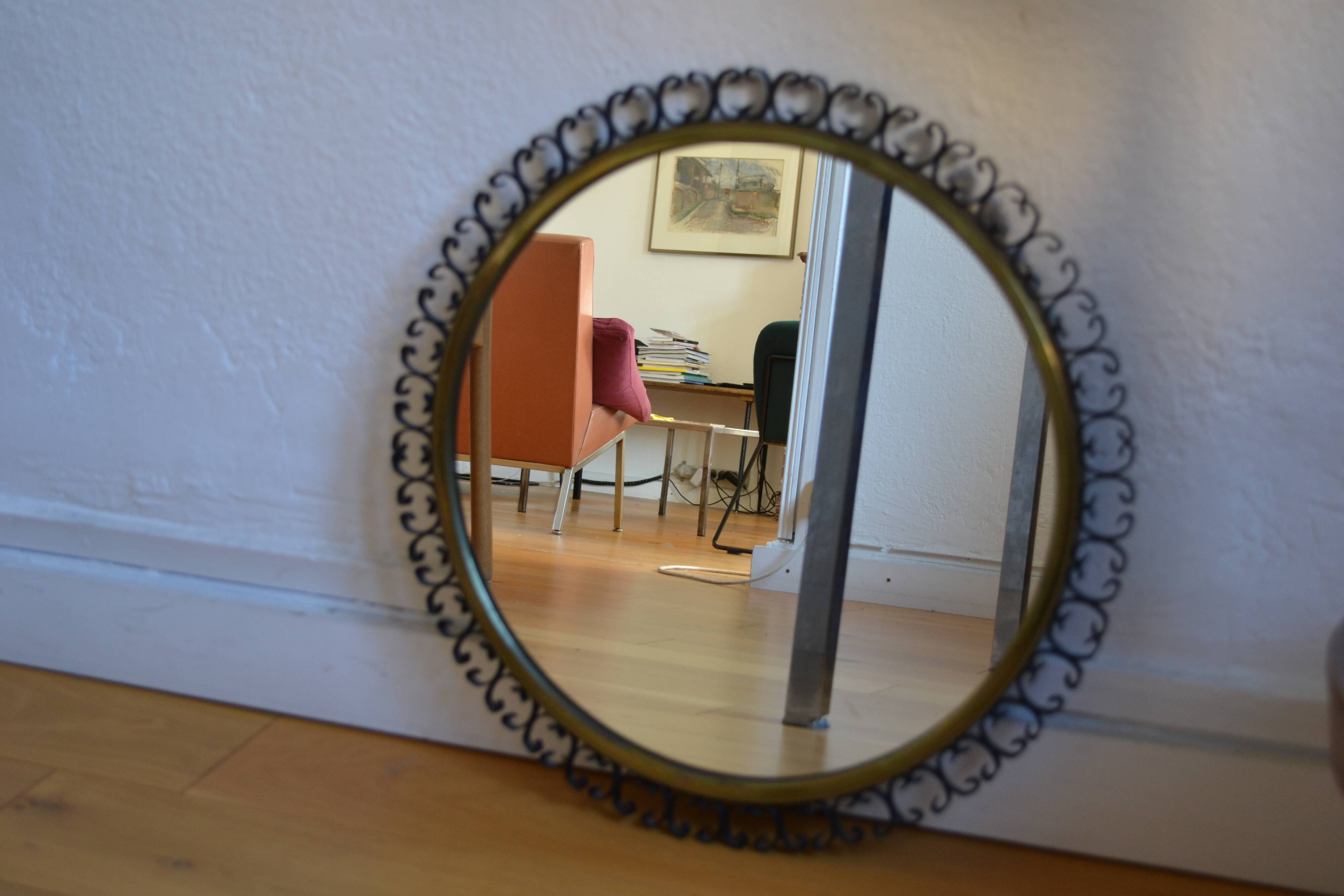 1960s brass and wrought iron sun mirror