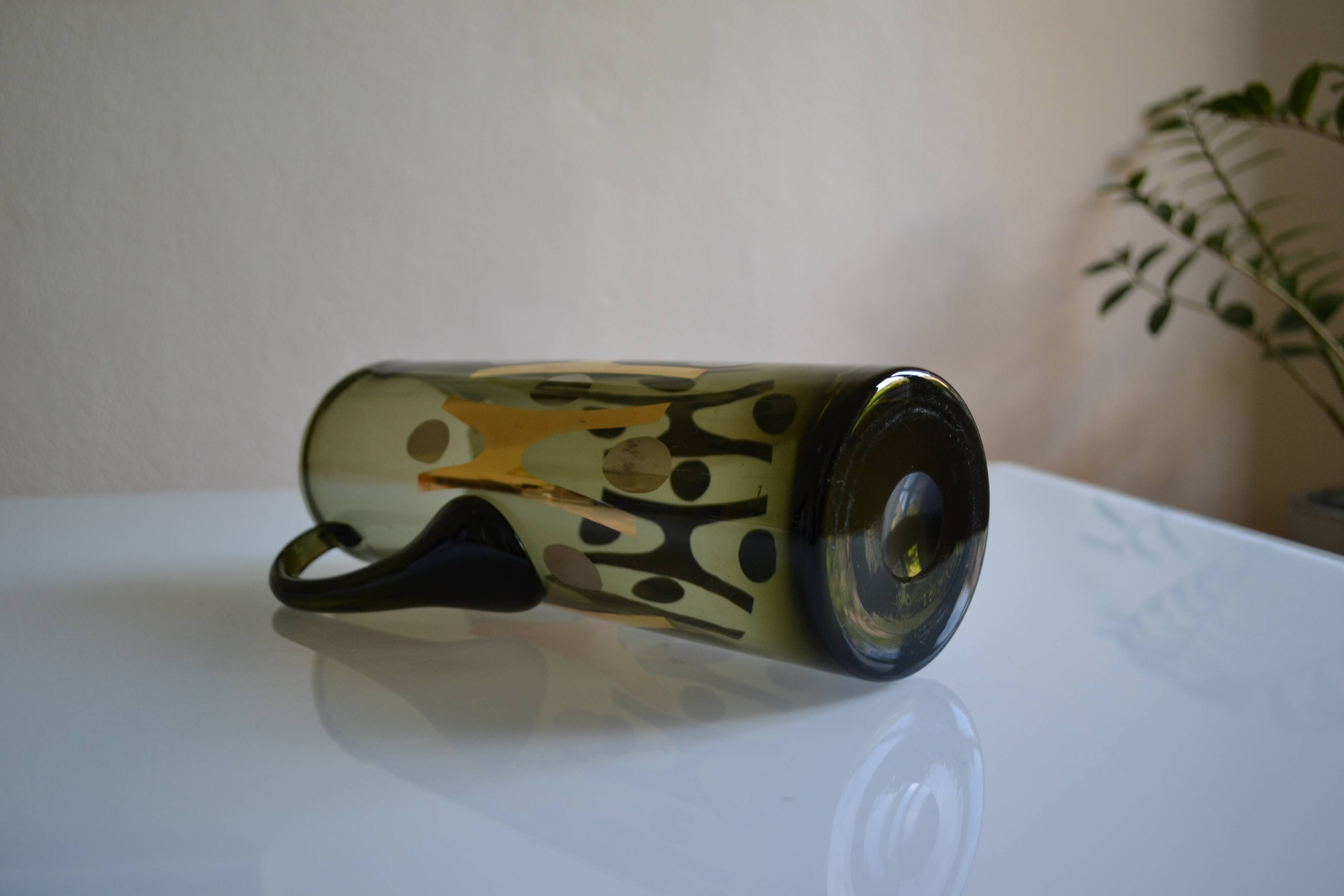 Modernist blown glass pitcher with geometric decoration 1970