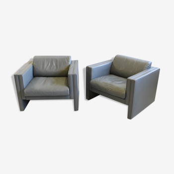 Pair of Walter Knoll gray leather armchairs design Jürgen Lange