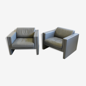 Paire de fauteuils Walter Knoll en cuir gris  design Jürgen Lange