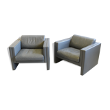 Pair of Walter Knoll gray leather armchairs design Jürgen Lange