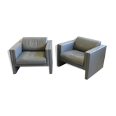 Pair of Walter Knoll gray leather armchairs design Jürgen Lange