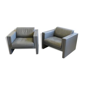 Pair of Walter Knoll gray leather armchairs design Jürgen Lange