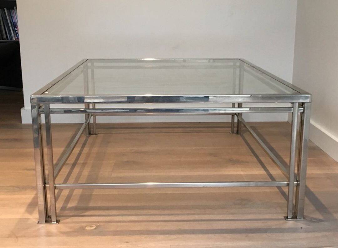Modernist Chrome Coffee Table with Triple Legs, French Work circa 1970