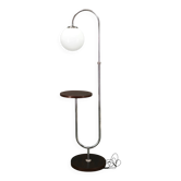 1940s Art Deco Chrome Floor Lamp with Opaline Globe and Side Table