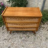 Vintage chest of drawers wood and rattan
