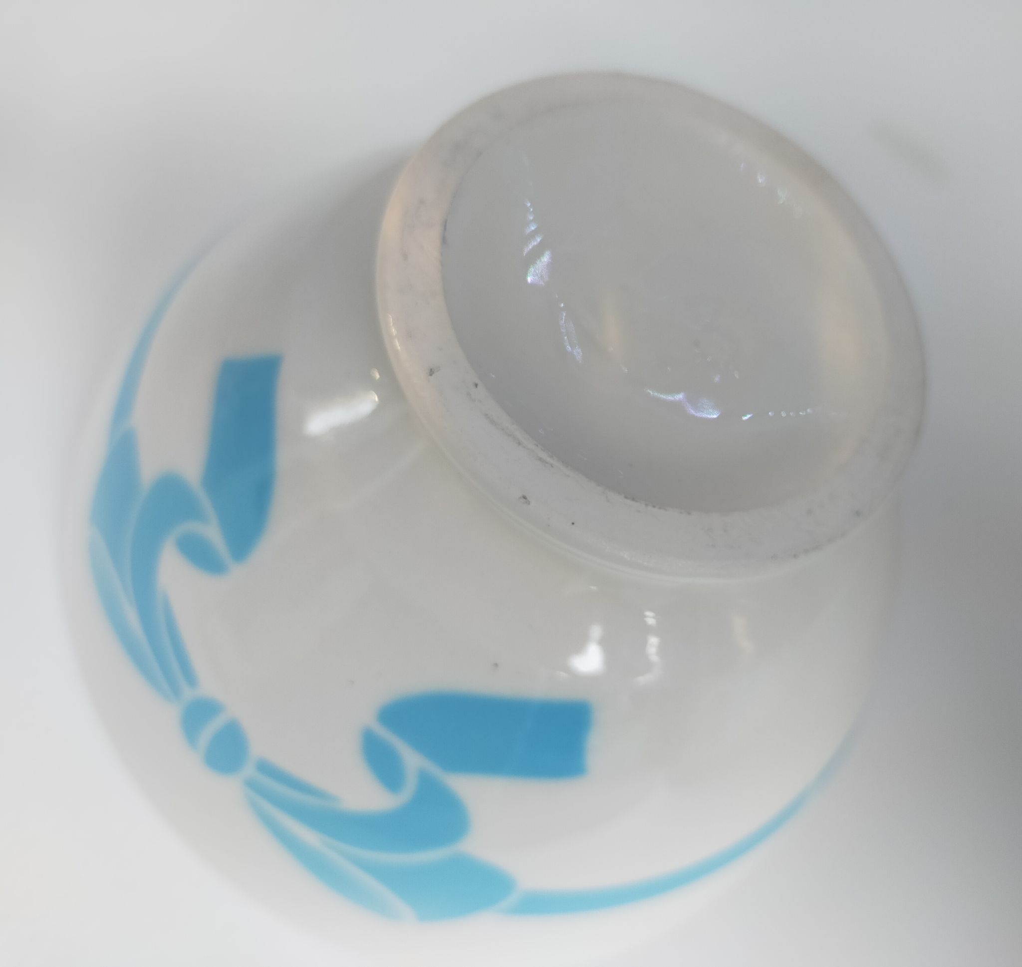 Old ceramic bowl earthenware white French blue ribbon of the 50s vintage