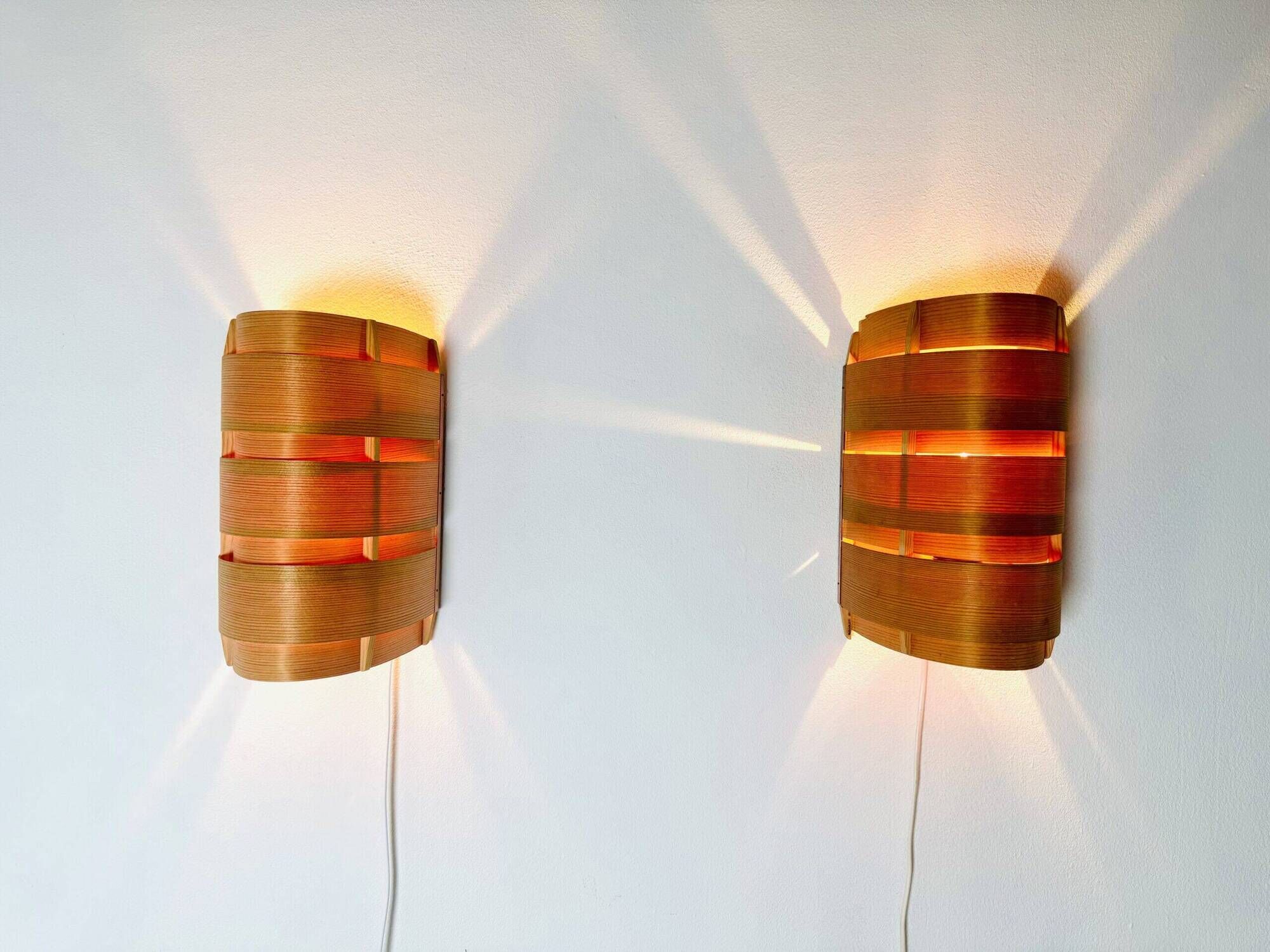 Model V155 Curved Pine Veneer Wall Lamps By Hans-Agne Jakobsson For Markaryd, Sweden 1960S