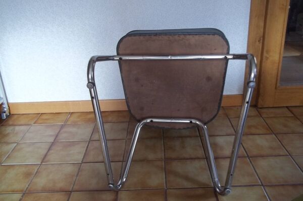 Fauteuil de bureau industriel Roneo simili cuir skai vert chrome vintage 50