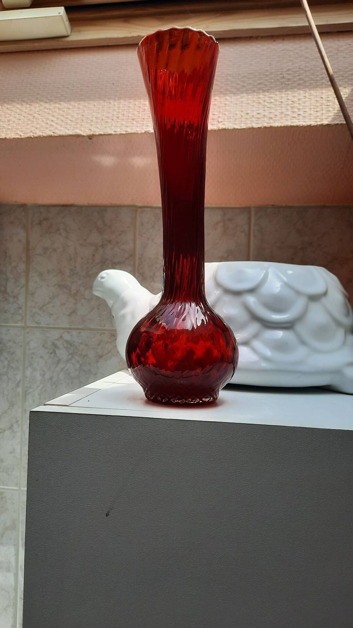 Ruby red blown glass bud vase