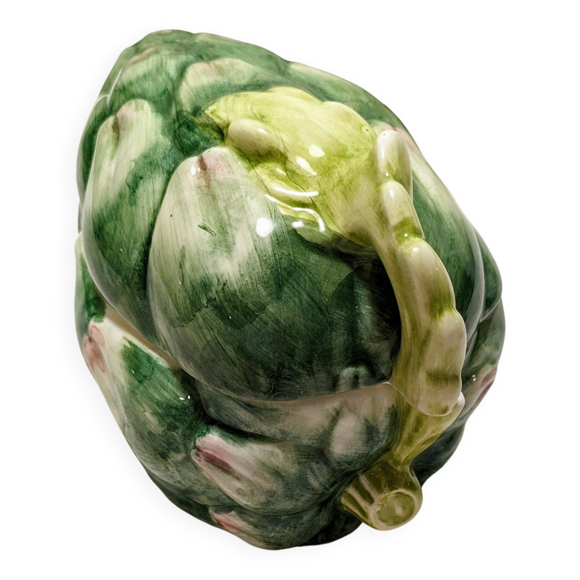 Small two-part dish, "asparagus" pattern, in slipware