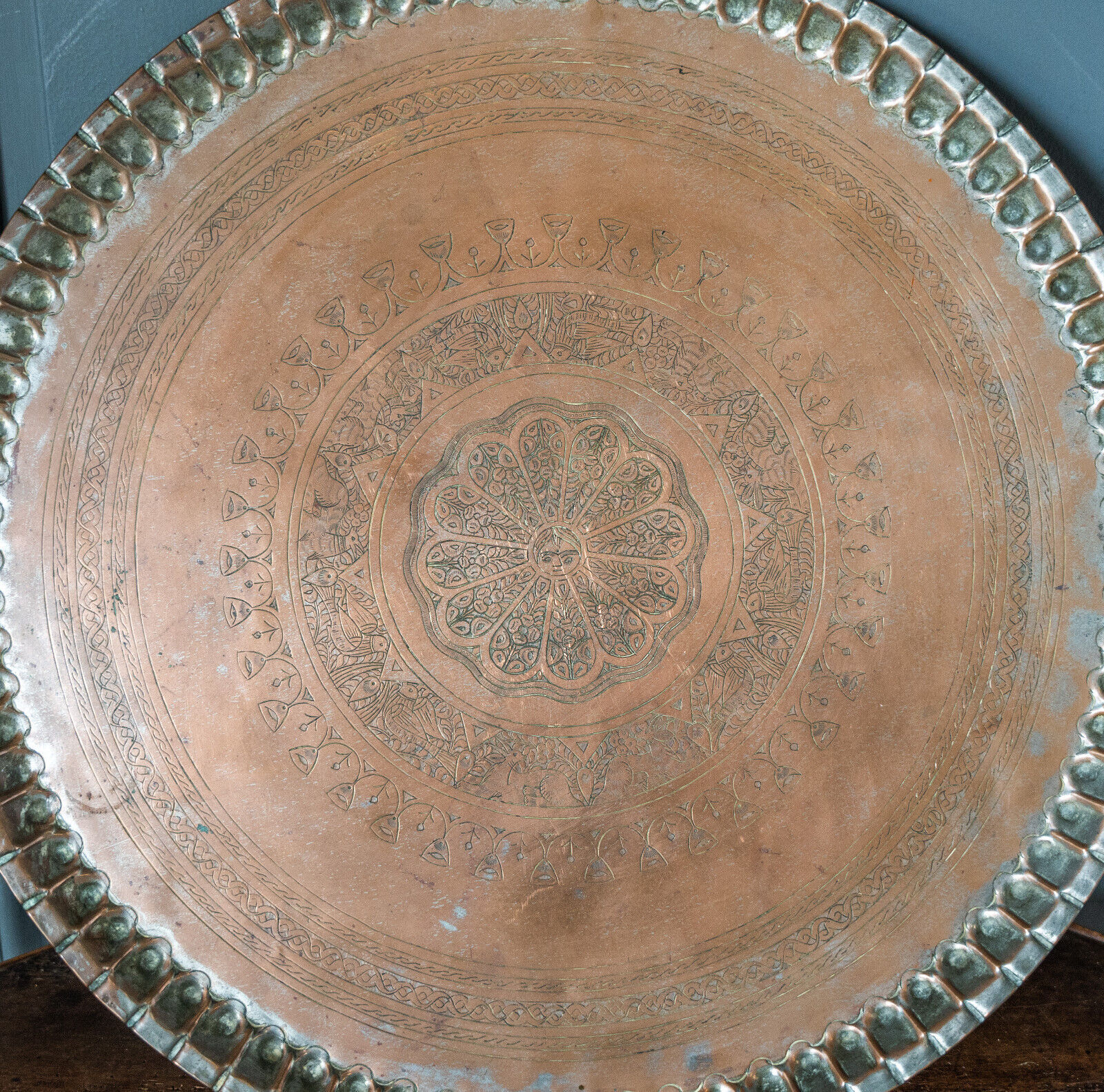 Moroccan tray for copper tea engraved early twentieth century
