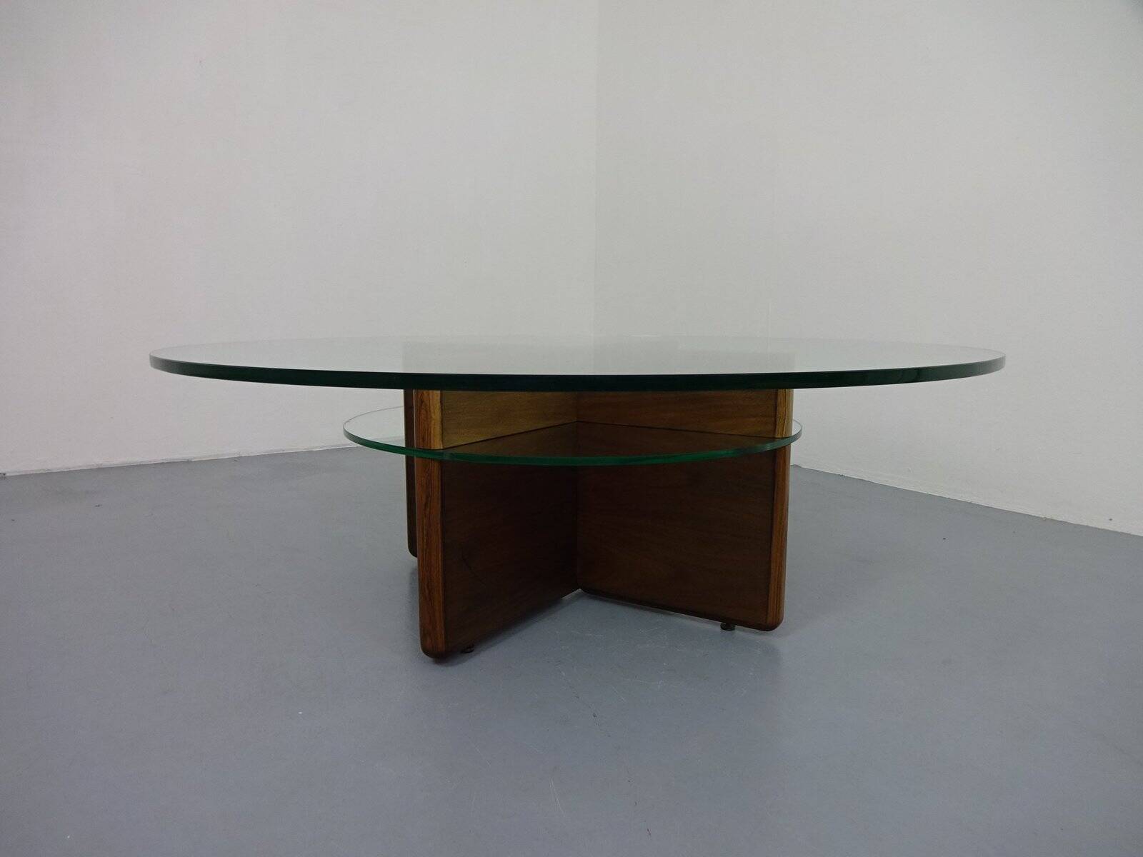Italian rosewood and glass coffee table, 1960s