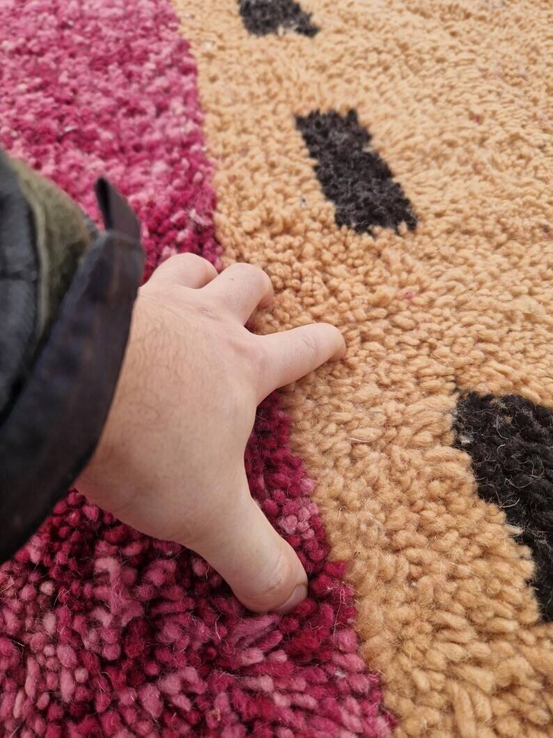 Tapis marocain fait main - marron, noir et rose - 3X2m