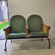 Forest green cinema double seat in oak and metal - 2 places, 1970s vintage design