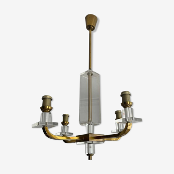 Lustre moderniste vintage laiton France 1970