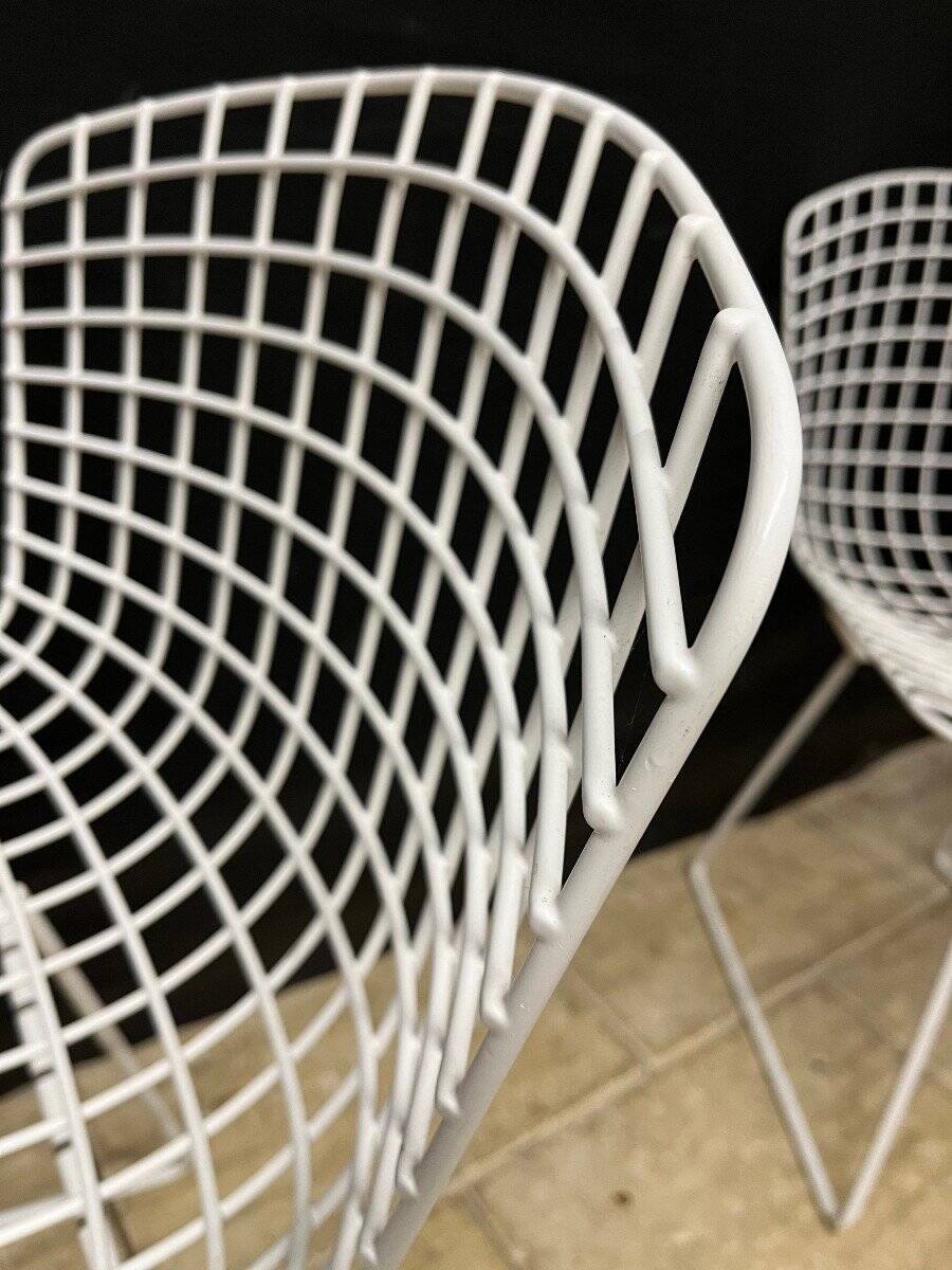 4 Chaises vintages Harry Bertoia Wire en maille de der Laqué Blanc Knoll