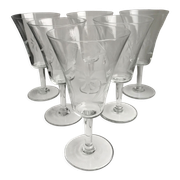 Set of 6 glasses of wine, water crystal engraved years 50-60
