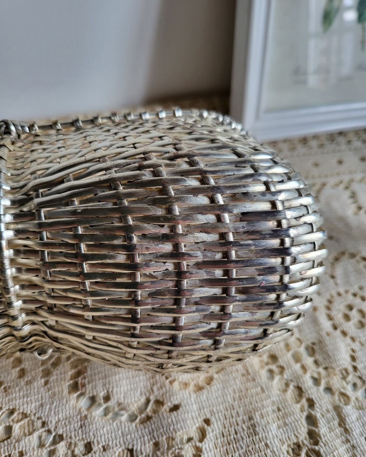 Woven silver-plated metal basket