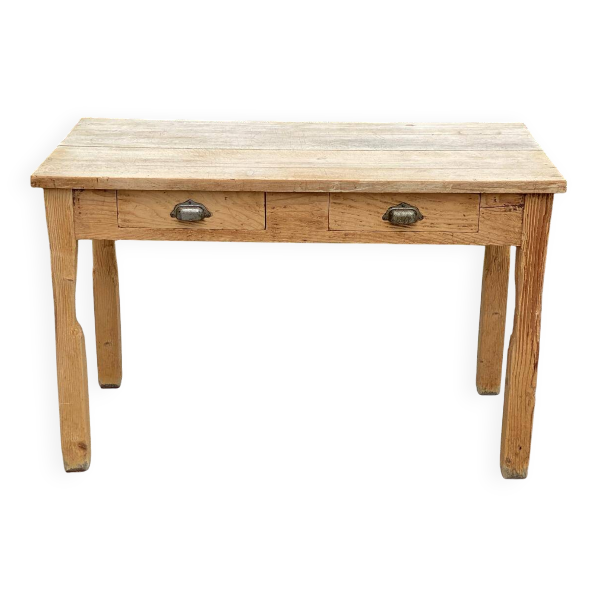 Renovated Parisian desk in raw solid wood with 2 drawers