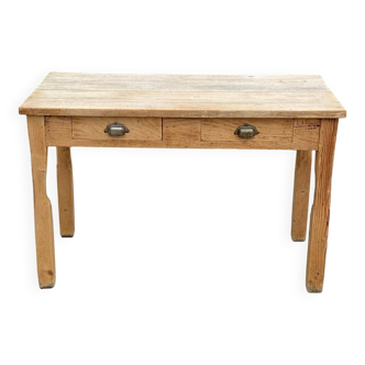 Renovated Parisian desk in raw solid wood with 2 drawers