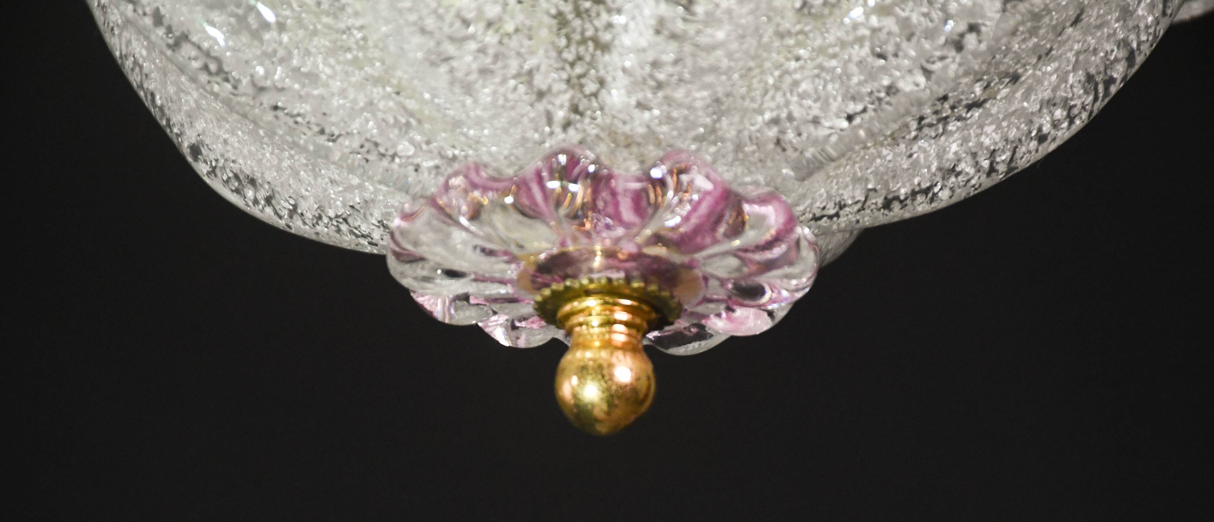 vintage Venetian chandelier, pink flower Murano glass, 1970s