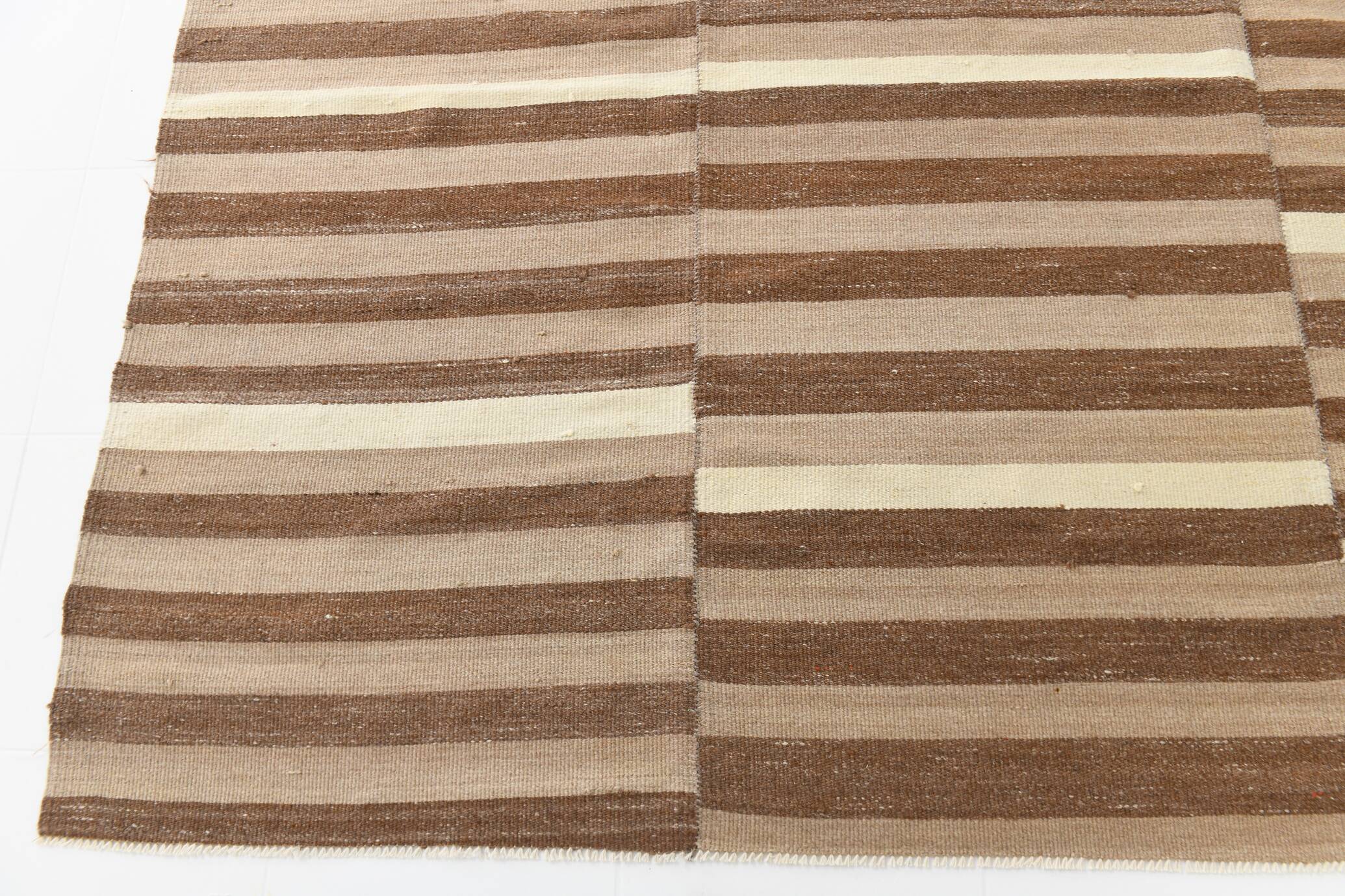 10x13 Dark Brown & Beige Vintage Kilim Rug, 311x394Cm