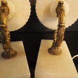 Pair of curved alabaster and bronze appliques