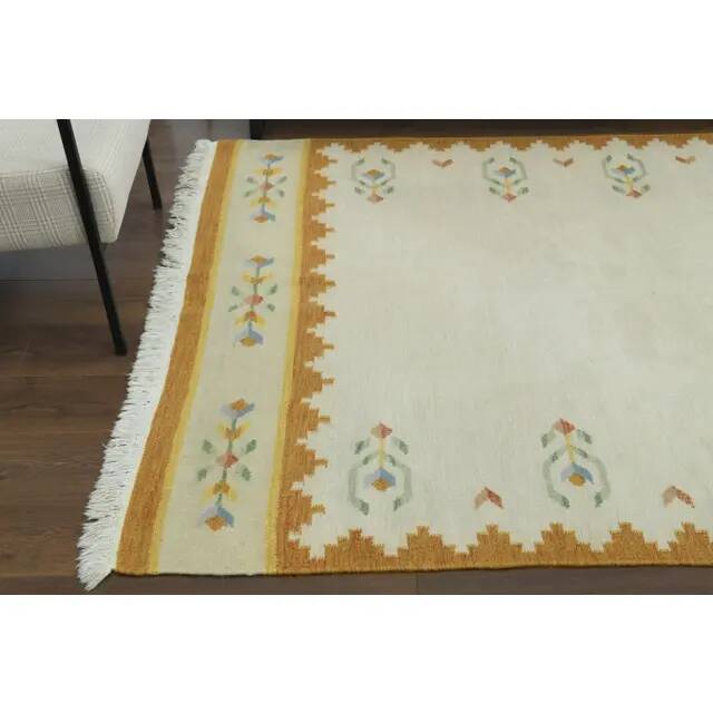 1970s Vintage Turkish Oushak Handmade Wool Cotton Cream Area Rug 171x222