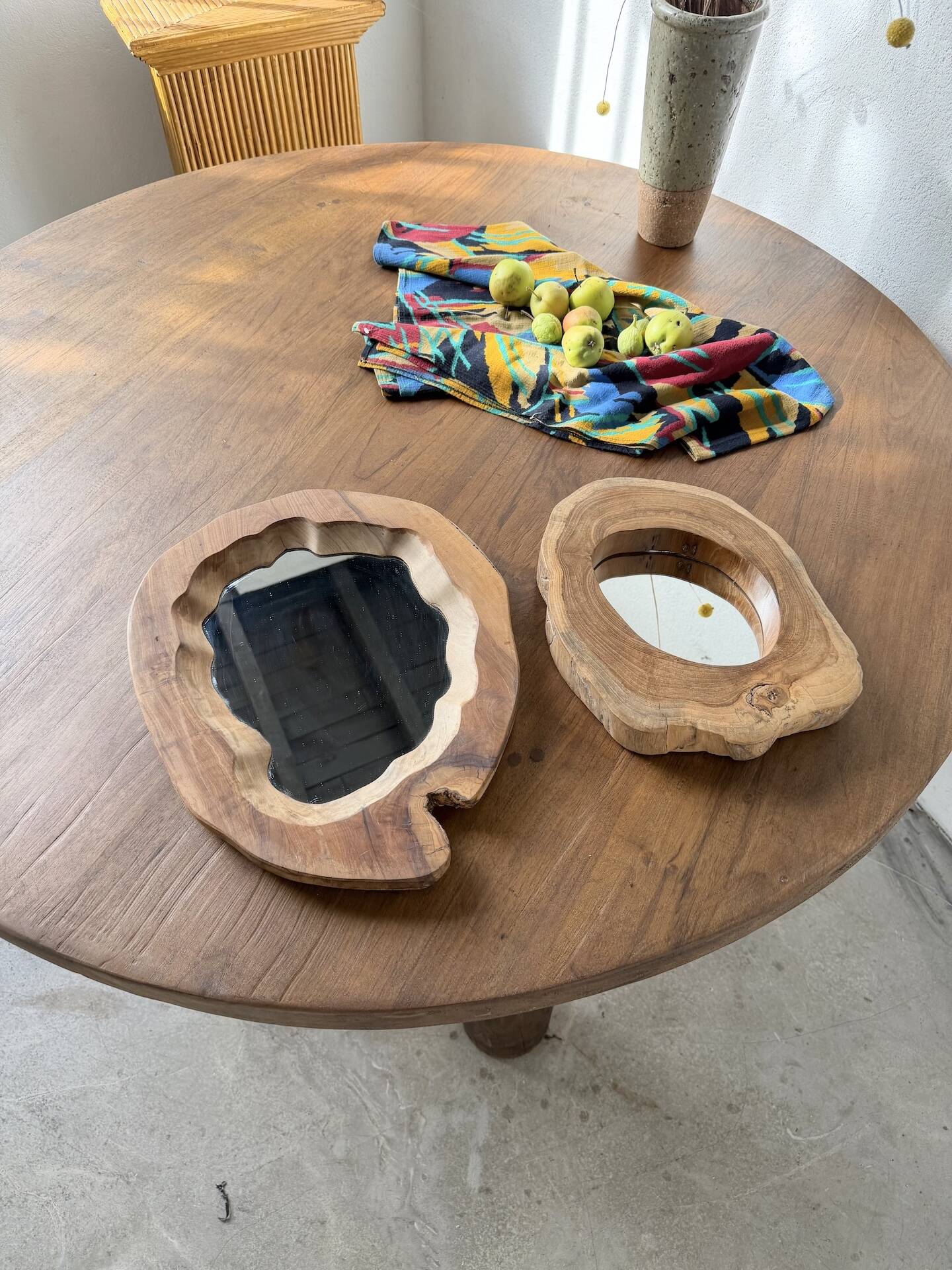 Set of 2 organic brutalist mirrors wood 1950s