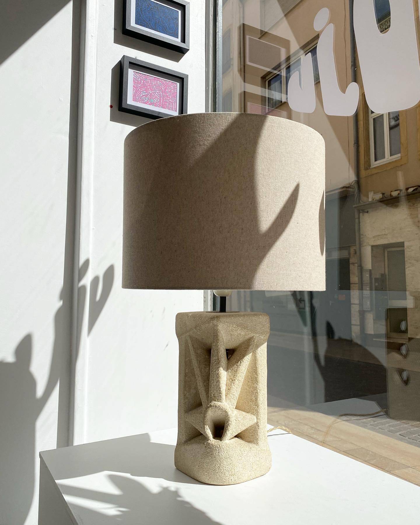 Stone lamp carved by Albert Tormos, vintage