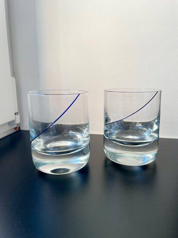 Krosno 10 cm blue rimmed crystal glasses