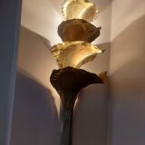 Wall lamp design in gilded metal, leaf décor