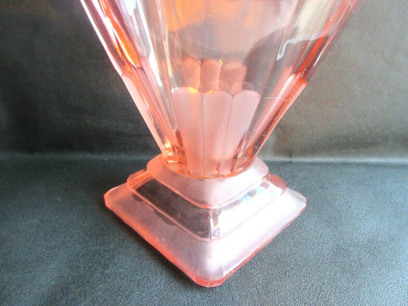 Large fan vase, glass, bright pink and frosted, Art Deco