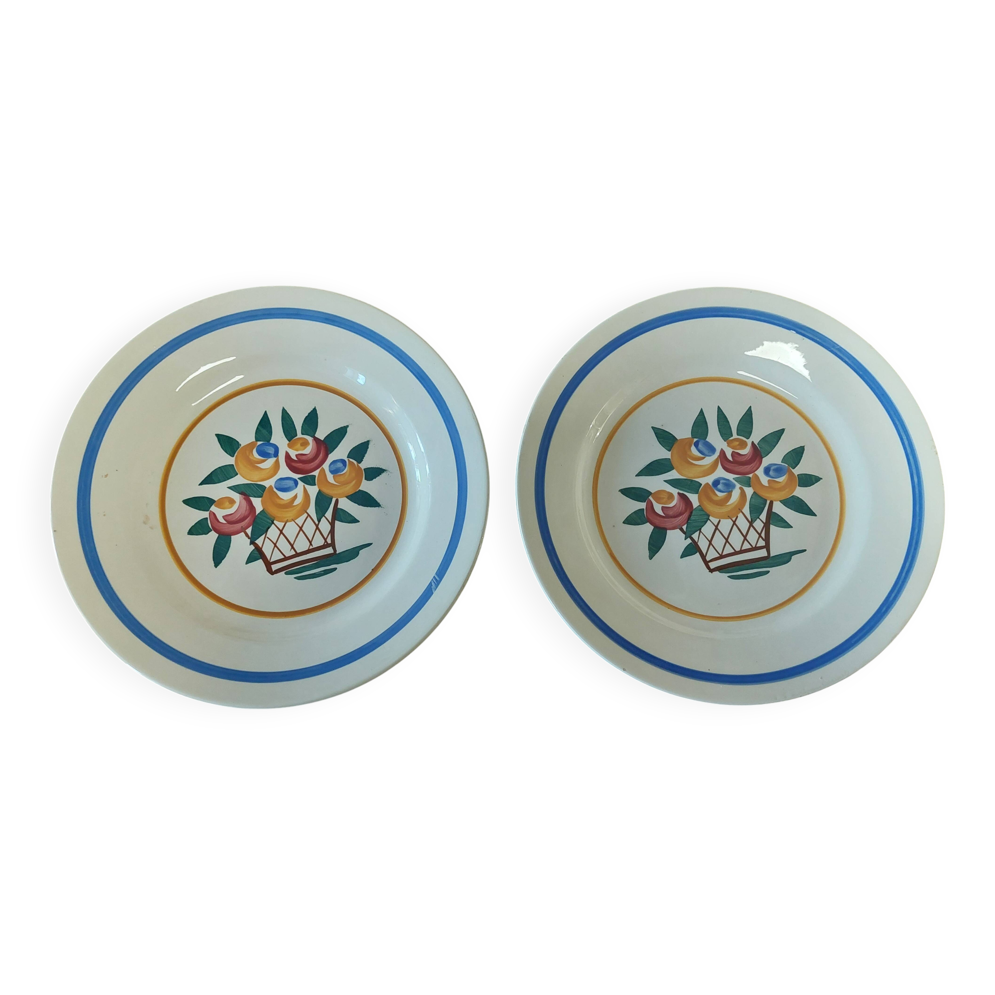Pair of flat earthenware plates, ironstone, FD, Aunis decor